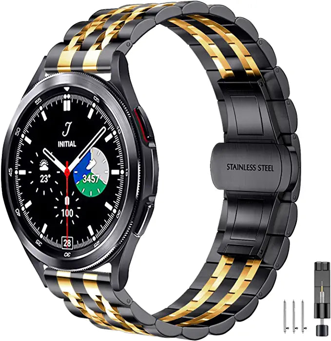 Black & Gold Stainless Steel Watch Band (Galaxy Watch Band)
